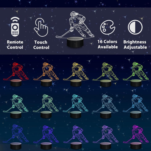 3D 16 Dimmable Lampeez Ice Hockey Player Night Lights for Girls, LED Colors Remote Control Changing Touch Table Desk