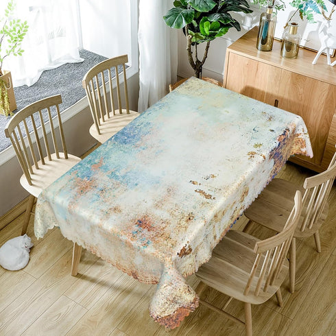 52x70 Inches Mid Century Tablecloth, Yellow and Blue Abstract Modern Art, Spill Proof Fabric Table Cover for Home