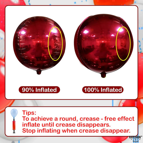KatchOn Huge Metallic Red Balloons - 22 Inch, Pack of 6 Round 4D Mylar Balloons for Birthday, Anniversary Decorations