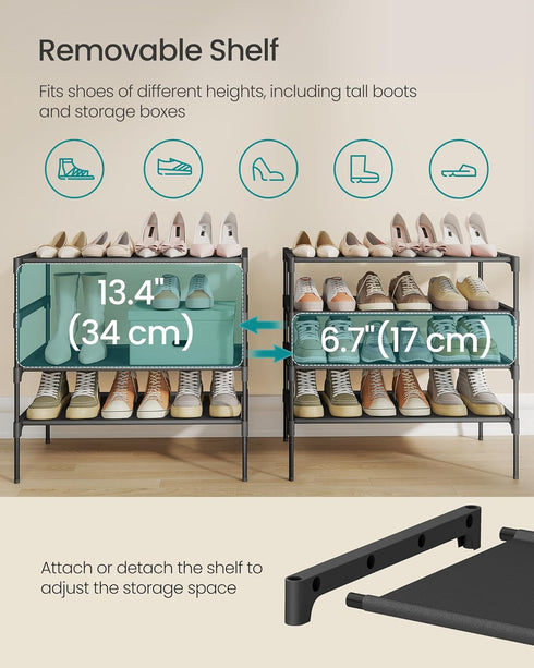 4-Tier 11.7 24.5 27.7 Inches, ULSH024BH01 SONGMICS Shoe Rack, Shoe Storage Organizer, Space-Saving, x x Entryway, Metal