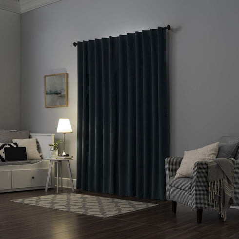 Sun Zero Hampshire Velvet Noise Reducing Thermal Total Blackout Curtain Panel, 50" x 96", Teal