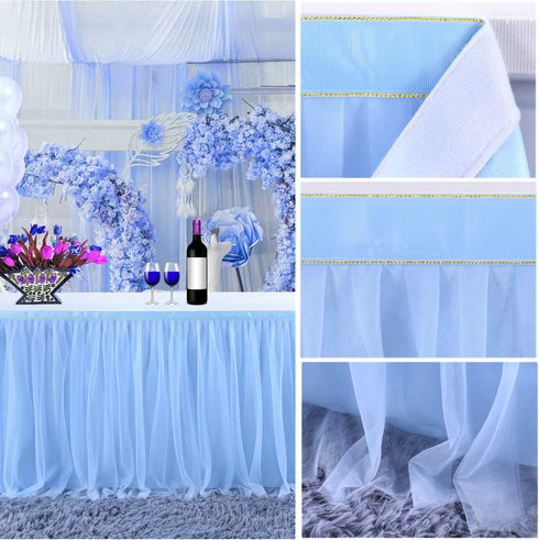Baby Blue Table Skirt for Baby Shower Boy 6ft Light Blue Tulle Tutu Table Cloth for Elephant Birthday Party Decorations