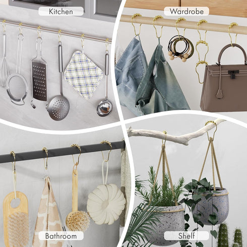 Amazer Gold Shower Curtain Hooks, 12 Pcs Stainless Steel Rings, Rust Proof Shower Hooks for Bathroom Curtain