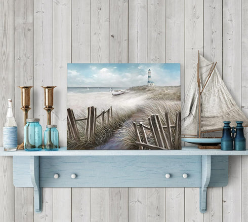 LAIART Ocean Seascape Blue Canvas Wall Art - Modern Lighthouse Prints for Bedroom Bathroom Living Room