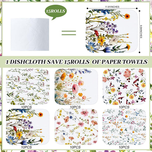 Noveread 60 Pack 9.84x11.81in Reusable Cleaning Cloths Washable Cotton Kitchen Dish Towels for Home Party Supplies