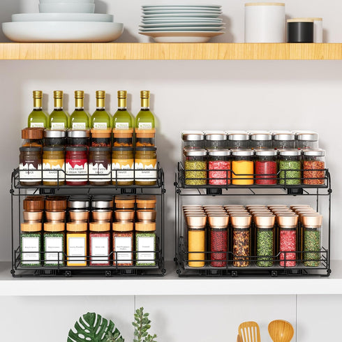RCHYFEED Spice Rack Organizer, 2 Tier Slide Out Metal Spice Racks for Cabinet & Pantry, Heavy Duty Adjustable