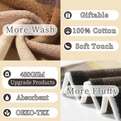 6 Pack 100% 480GSM 13"x13", VOOVA & MOVAS Brown Washcloths - Cotton | | Soft | Absorbent | Long-Lasting, Wash Cloths