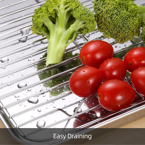 Baking Sheet with Cooling Rack Set, 3 Premium Stainless Steel Cookie Sheets and Wire Racks, Non-Toxic