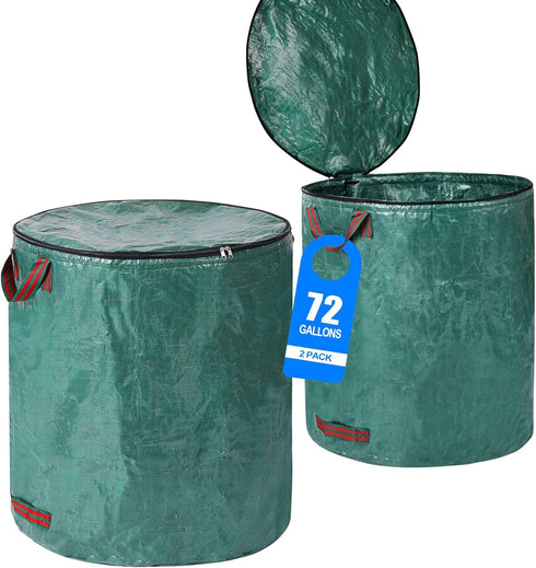 2 Pack 72 Gallons Reusable Garden Waste Bags with Lid Lawn and