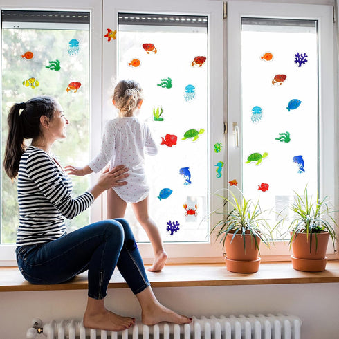 20 Pieces Sea Animals Gel Clings Decals for Toddlers, Kids, Adults - Removable Ocean Window Stickers for Home,