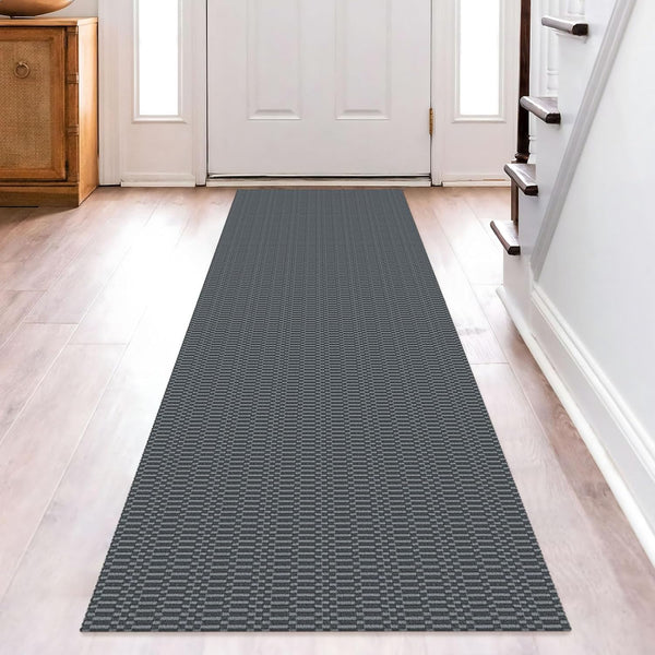 KOZYFLY Washable Runner Rug, 2x8 Ft for Hallways, Kitchen Runner with Rubber Backing, Grey Braided Cotton