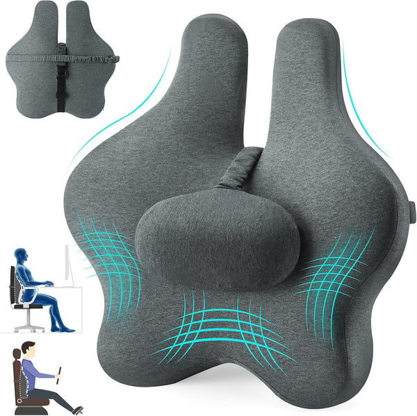 Adjustable Lumbar Support Pillow for Office Chair, Memory Foam Back Cushion for Chair/Car/Sofa/Plane (Darkgray)