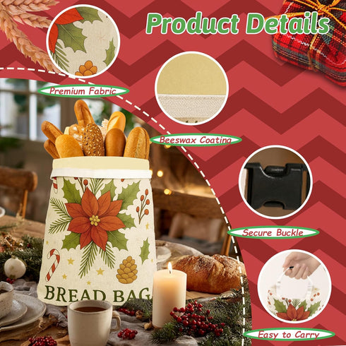 5PCS Set 2 3 Christmas Beeswax Bread Bags Reusable Bread Bags + Wax Paper Sheets,Eco-Friendly Beeswax Wraps