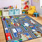Car Track Rug Blue Road Rug for Kids, Car Traffic Road Play