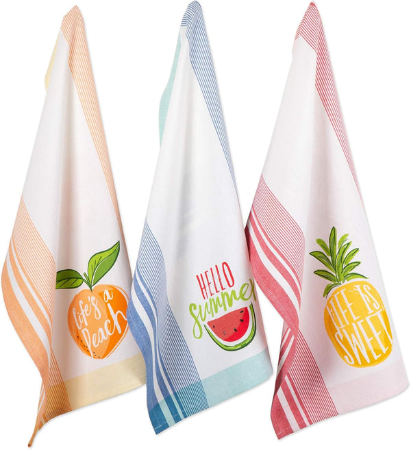 DII Summer Fun Watermelon Collection Dishtowel Set of 3, Hello Summer