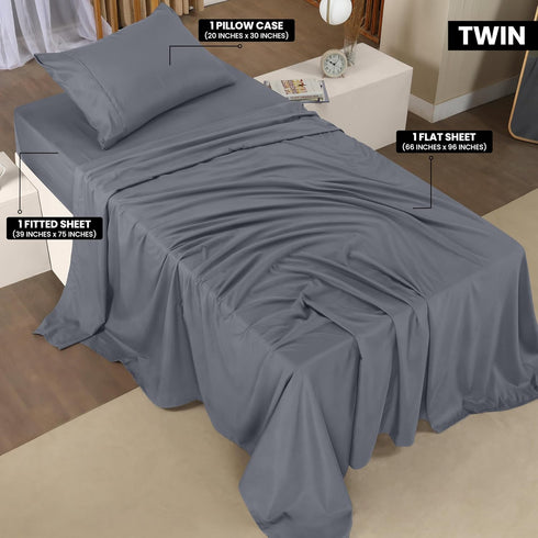 Utopia Bedding Twin Sheet Set, 3 Piece, Soft Microfiber, Grey, Includes 1 Fitted Sheet, 1 Flat Sheet, 1 Pillowcase