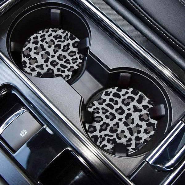 Cute Cup Holder Coasters for Car with Fingertip Grip, Auto Accessories for Women & Men, Pack of 2 (Snow Leopard)