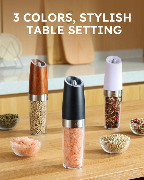 Set 9OZ Set Sangcon Gravity Electric Salt and Pepper Grinder Shakers UPGRADED XL CAPACITY Battery Powered Refillable