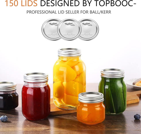 Canning Lids for Ball, Kerr Jars, Split-Type Metal Mason Jar Lids, 150 Pcs Regular Mouth, Airtight Food Grade Material
