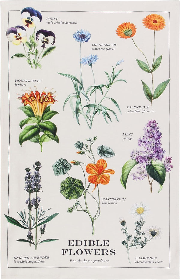 Now Designs Edible Flowers Printed Kitchen Towel, 18x28 inches