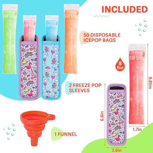 Amintiri 50 2 (Multicolor-4) Disposable Ice Popsicle Mold Bag Popsicle Holder, Freezer Tubes with Dual Zip Seals
