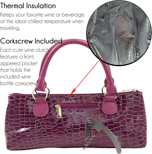 Trendy Women’s Wine Clutch Bag (Thermal Insulated) | Holds 750mL Red & White Bottles | Incl. Portable Waiter-Style