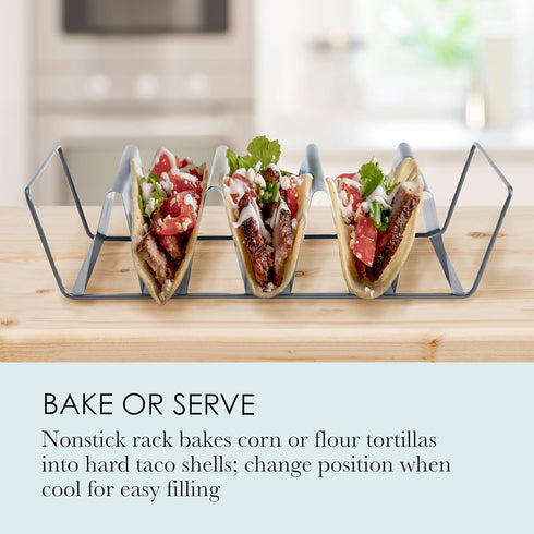 Chicago Metallic Professional 6-Shell Baked Taco Rack, Grey, 15-Inch by 7-Inch, Perfect for Baking