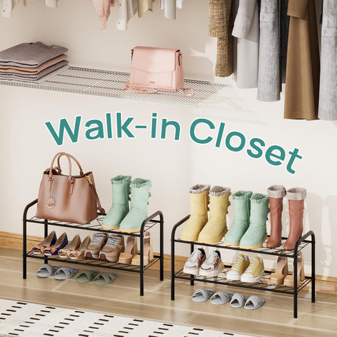 Closet, 2-Tier 4-8 viewcare Shoe Rack for Small Shoe Rack for Entryway & Garage, Sturdy Metal Construction, Shoe