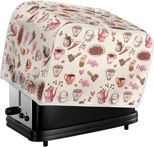 Toaster Dust Cover 4 Slice, Stain Resistant Kitchen Appliance Cover with Top Handle, Coffee Pink Beige