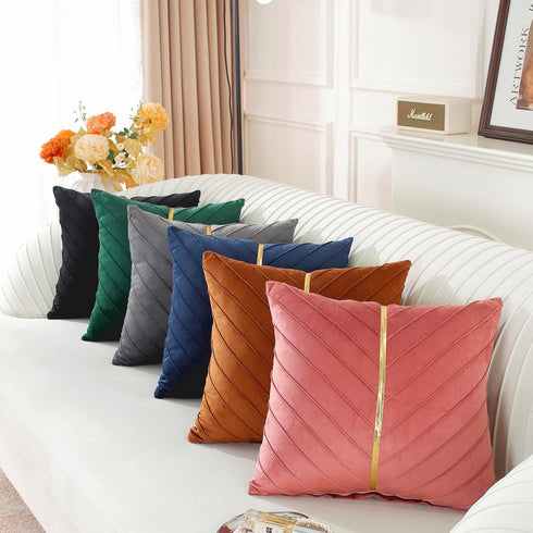 TAOSON Covers,Pack 2 Bed,18x18 inch Dark Orange Velvet Throw Pillow of with Gold Leather Valentines Day Decor Couch