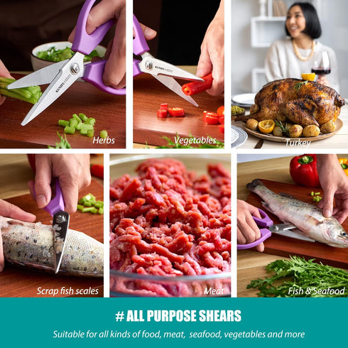 KUNIFU Heavy Duty Kitchen Scissors, All Purpose Shears, Dishwasher Safe, Ultra Sharp Stainless Steel