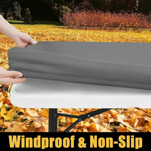 Smiry Waterproof Rectangle Picnic Table Cloth, Elastic Fitted Tablecloth for 8 Foot Tables, Washable Polyester (Grey,