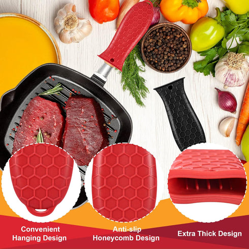2 Pcs Silicone Hot Handle Holder, Heat Resistant Cast Iron Skillet Handle Covers for Frying Pans and Griddles