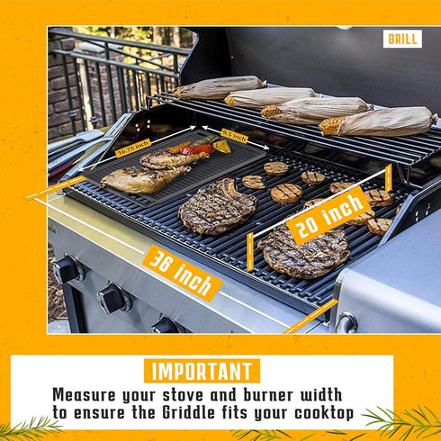 Cast Iron Reversible Grill/Griddle Set: Pre-Seasoned Non-Stick with Press, Scraper & Mitts for Indoor Outdoor Cooking
