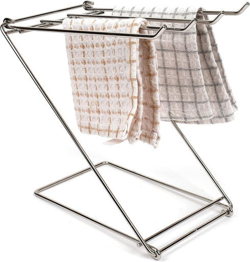 Stainless Steel Washcloth Holder - 4 Arms Folding Towel Drying Rack for Kitchen Countertop, Bathroom, Silver