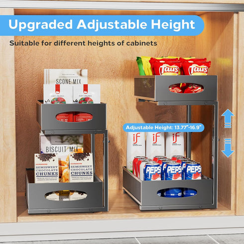 Under Sink Organizer, 2 Tier Pull Out Cabinet Baskets with Mesh Sliding Drawers, Slide Out Storage Shelf for Home &