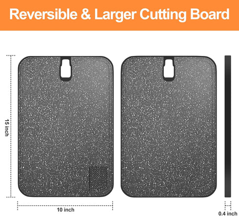 Plastic Cutting Board, 15"x10" Large with Juice Grooves, Non-Slip, Reversible for Meat, Knife-Friendly
