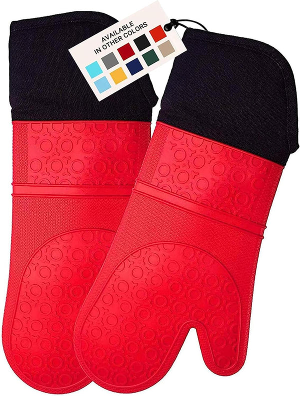 HOMWE Extra Long Professional Silicone Oven Mitt, Heat Resistant, Red, 1 Pair, 14.7 Inch