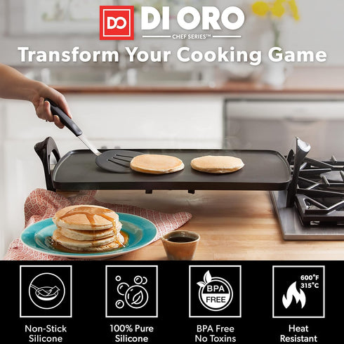 DI ORO Chef Series FLEX Silicone Spatula, 600ºF Heat-Resistant, Flexible Turner Spatulas, 3-Piece Set