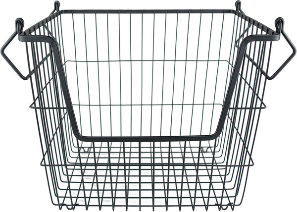 DII Metal Wire Mesh Stackable Utility Storage Bin, Large Rectangle, 13x10x11", Black