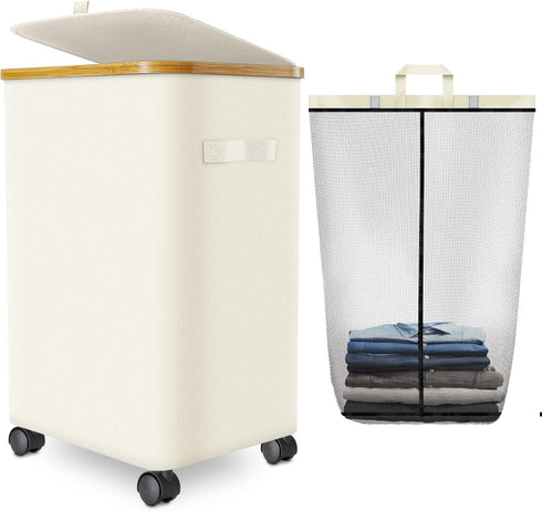 Laundry Hamper with Wheels,20 Gal (75L) Laundry Basket with lid Rolling Clothes