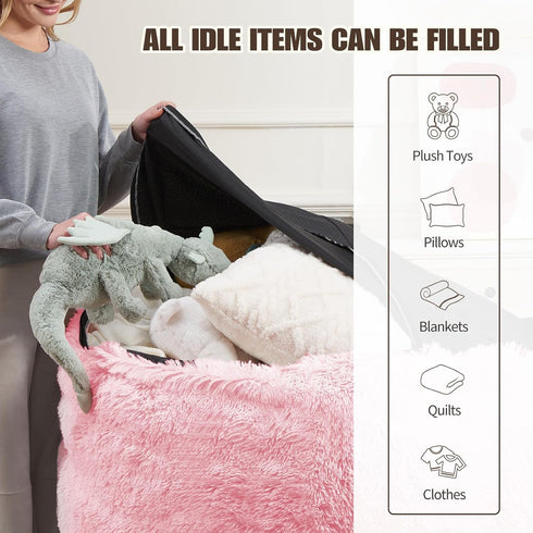 Bean Bag Cover (No Filler), Soft Faux Fur Stuffed Animal Bean Bag Storage Only Cover, Fluffy Plush Bean Bag Chair Cover