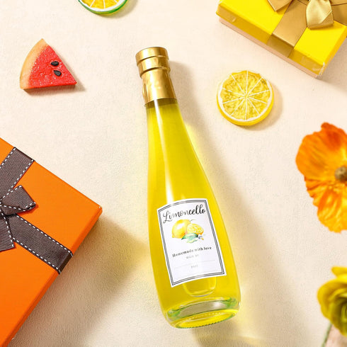 6 Set 11 oz 330 ml Set Maxcheck Lemoncello Glass Wine Bottles with Labels Stickers Airtight Empty Clear Liquor Bottles