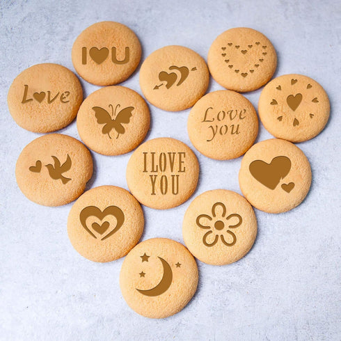 Konsait 20Pack Valentine's Day Cake Stencil Templates, Reusable Baking Painting Mold Tools for Decorating Dessert