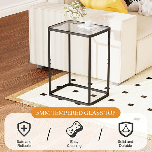 4 15.75 11.81 20.87 Inches, Garden you Glass Side Table, Rectangle End Table with Metal Frame, Modern Bedside Table