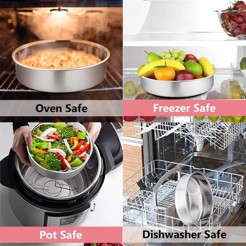 P&P CHEF Cake Pan Set of 3, 4" + 6" + 8" Round Baking Layer Pans, Stainless Steel Bakeware for Birthday