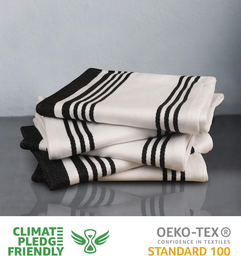 Urban Villa 100% Cotton Kitchen Towels Pack of 3, Highly Absorbent Quick Drying Soft Dish Towels, 20x30 Inch, Black &