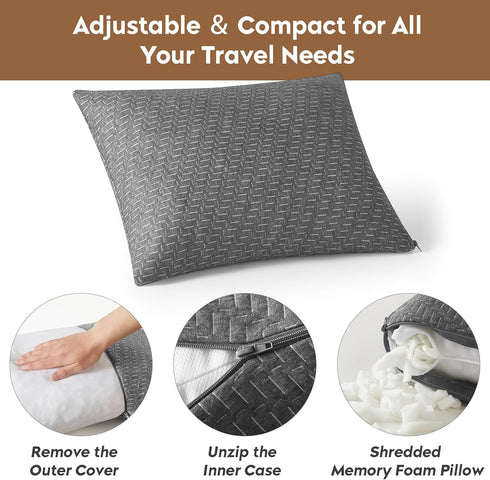 Travel Size Pillow, Compressible Memory Foam Pillow with Breathable Cover for Airplane, Car, Hiking, Camping