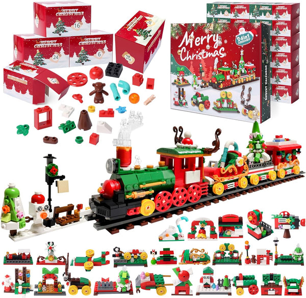 Uhqajd Advent Calendar 2026 Christmas Train Building Blocks Set, 24 Boxes Christmas Countdown