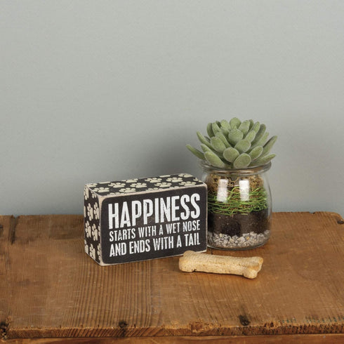 Primitives by Kathy 31145 Paw Print-Trimmed Box Sign, 4 x 2.5-Inches, Happiness Starts with A Wet Nose